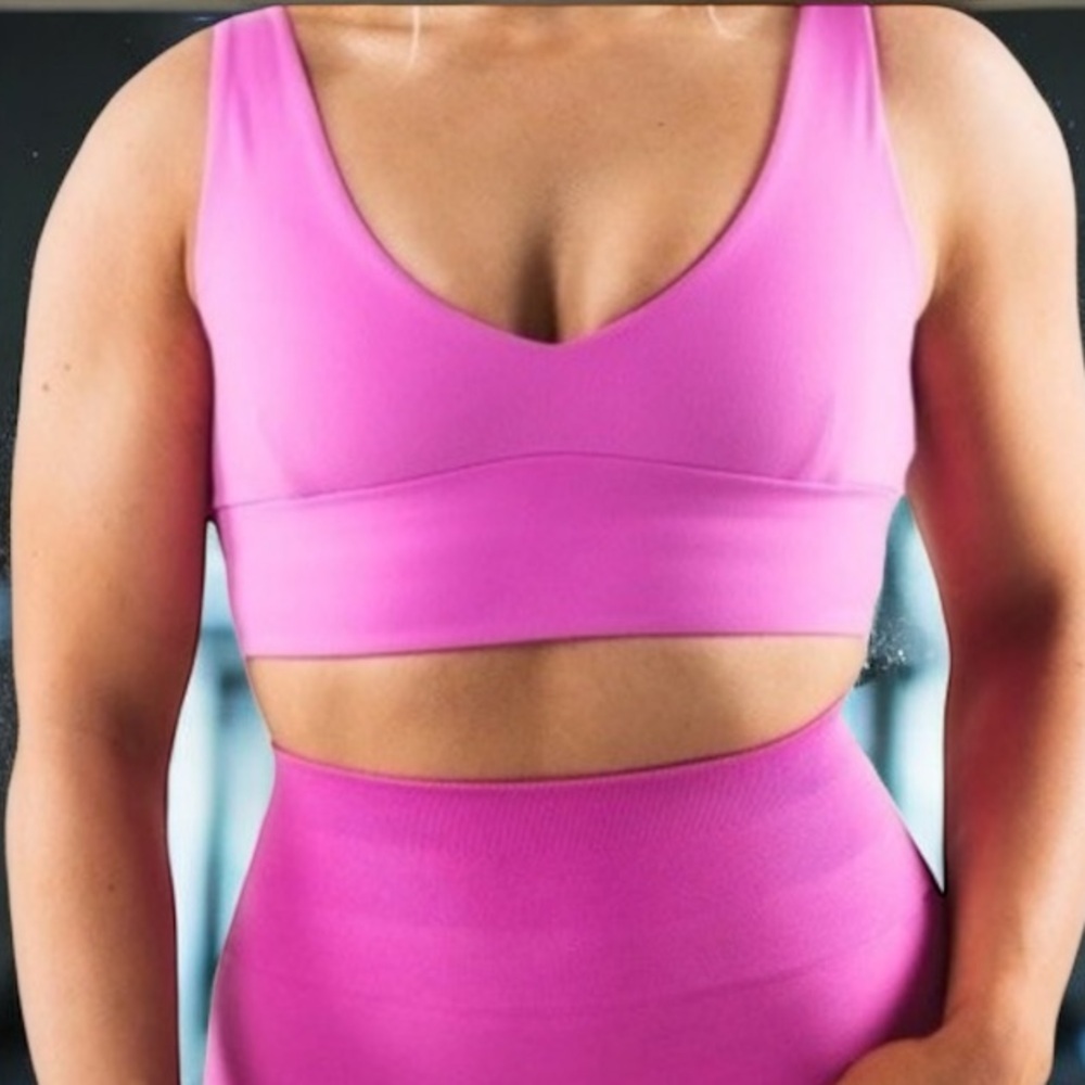 Alphalete Celeste Bra Pink‎ Seamless V-Neck Sports Bra Medium Support XS NWT